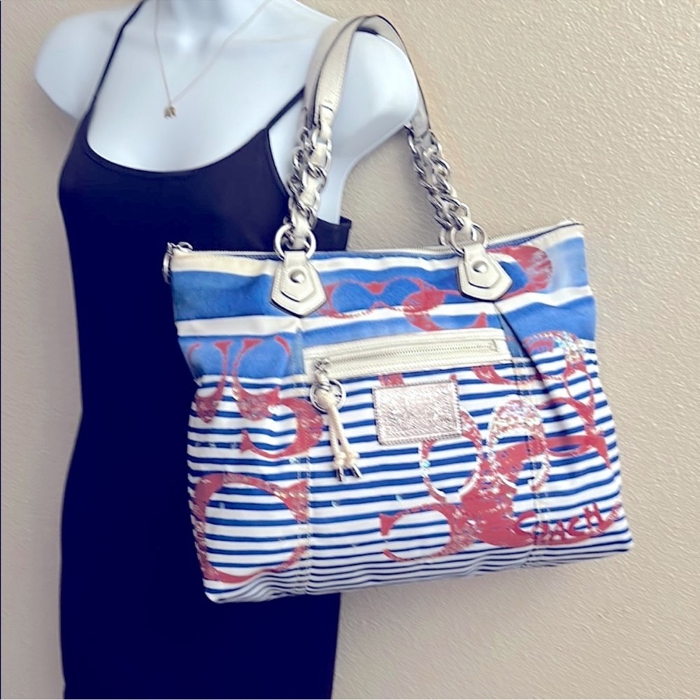 EUC COACH POPPY RARE Nautical Stripe shoulder bag - Picture 12 of 14